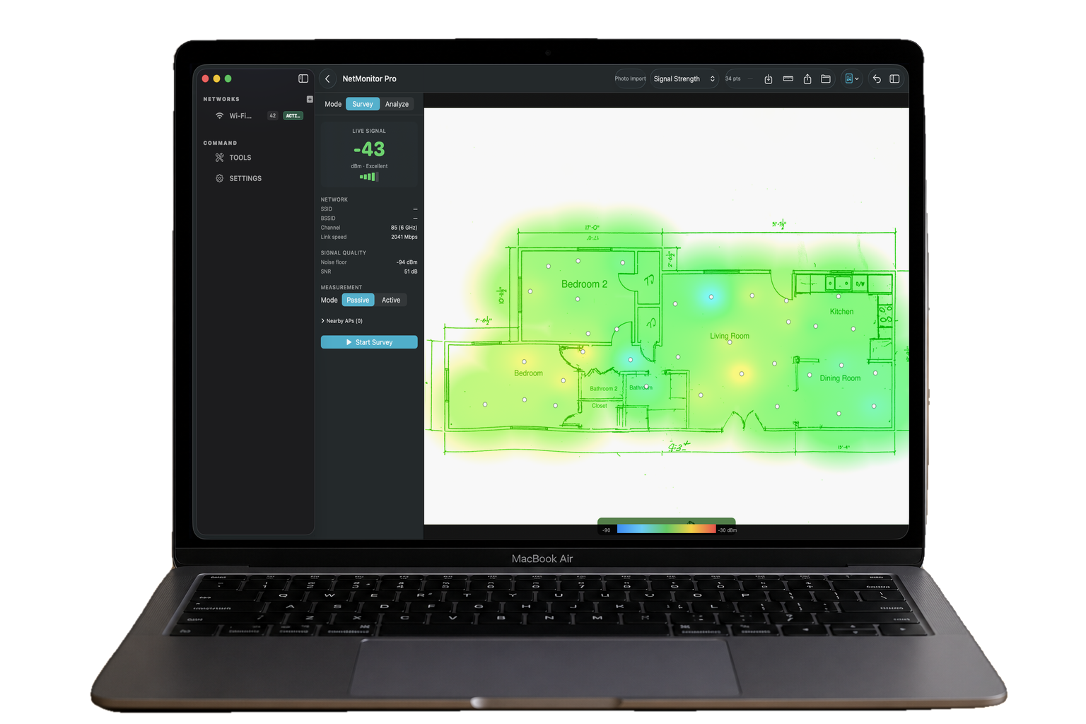 Wi-Fi heatmap with floor plan