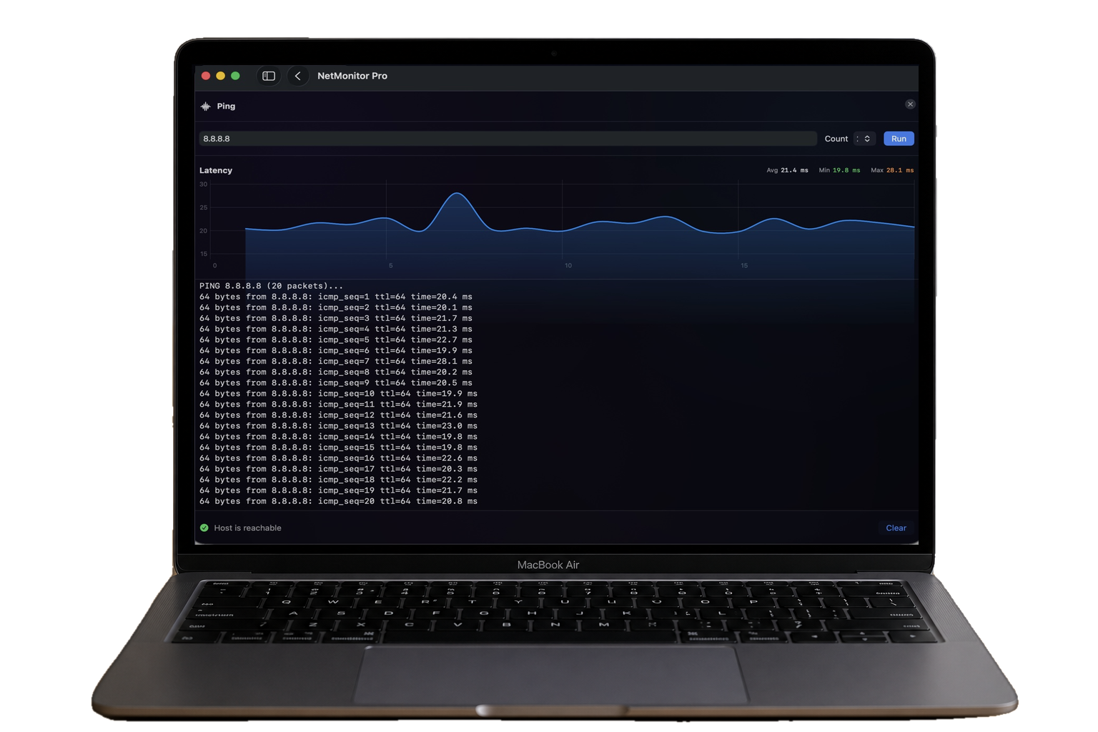 Ping with live latency graph